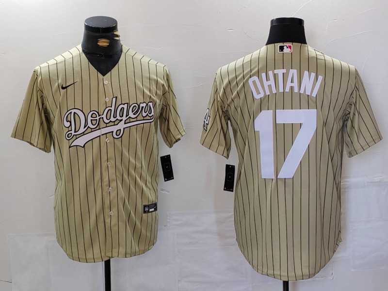 Men%27s Los Angeles Dodgers #17 Shohei Ohtani Cream Pinstripe Cool Base Stitched Jersey->los angeles dodgers->MLB Jersey